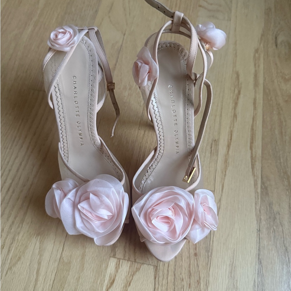 Charlotte Olympia Pink Fleur Ankle Wrap Sandals
